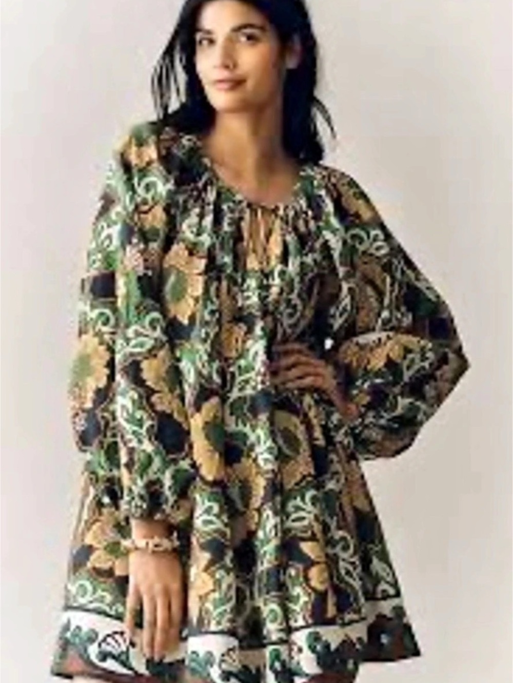 Dress Floral Mini Dress Green & Brown